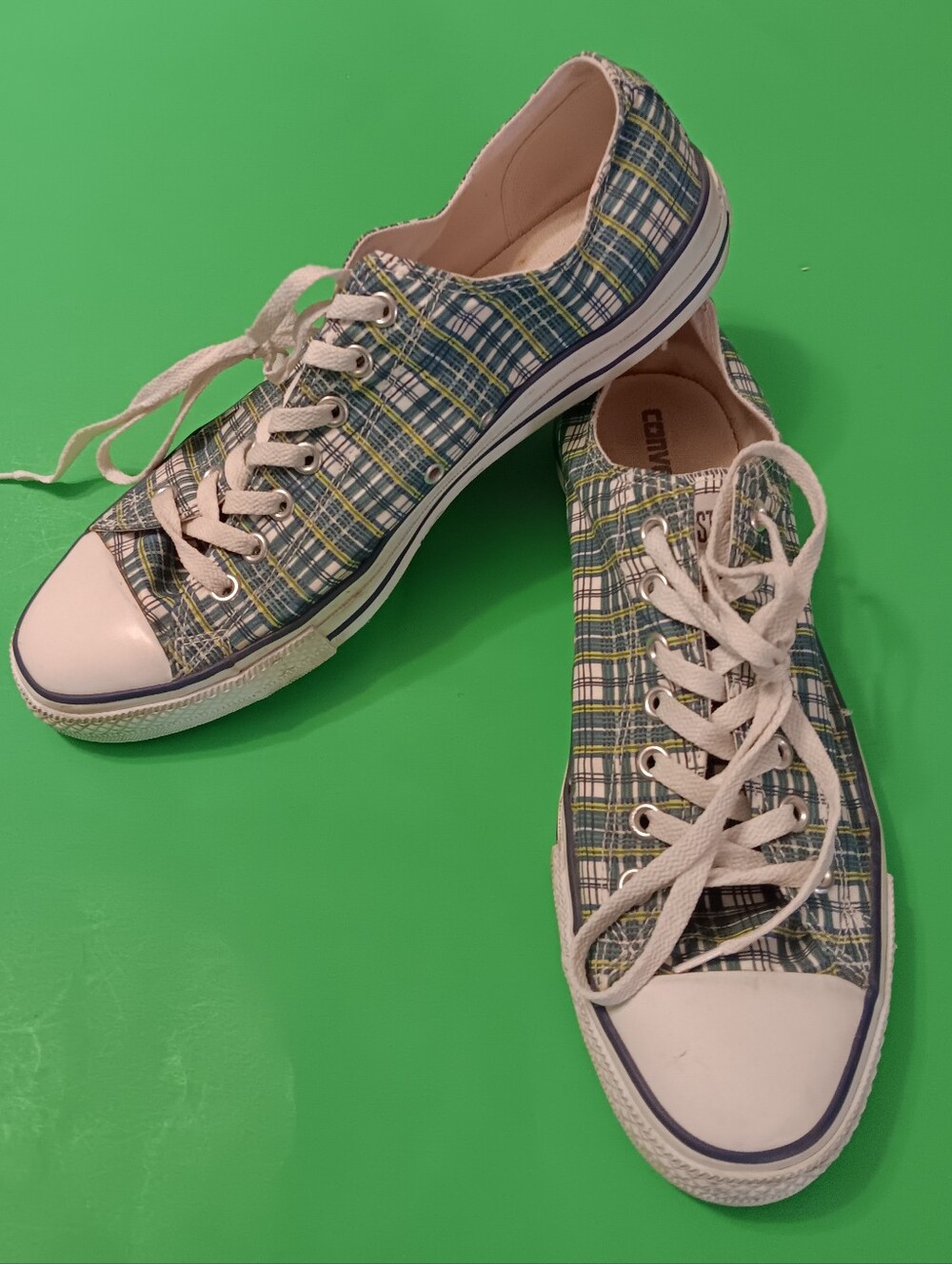 2008 Converse Green/White Plaid Low Top Shoes/Sneakers Preowned Men's Size 12 - Picture 3 of 13